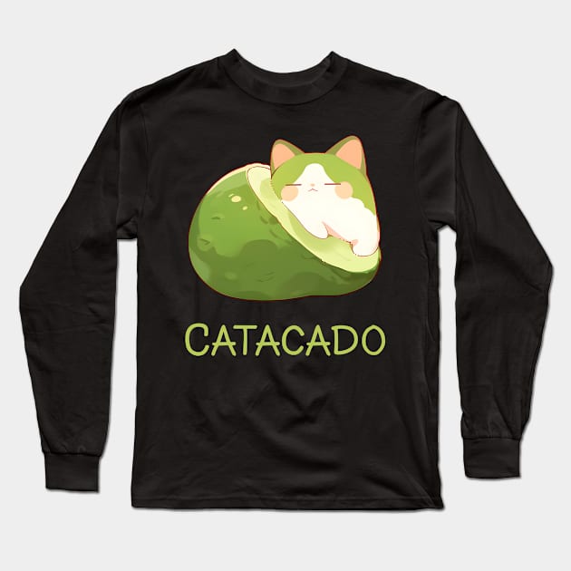 Catacado Funny Avocado Kawaii Cat Lover Long Sleeve T-Shirt by Ai Wanderer